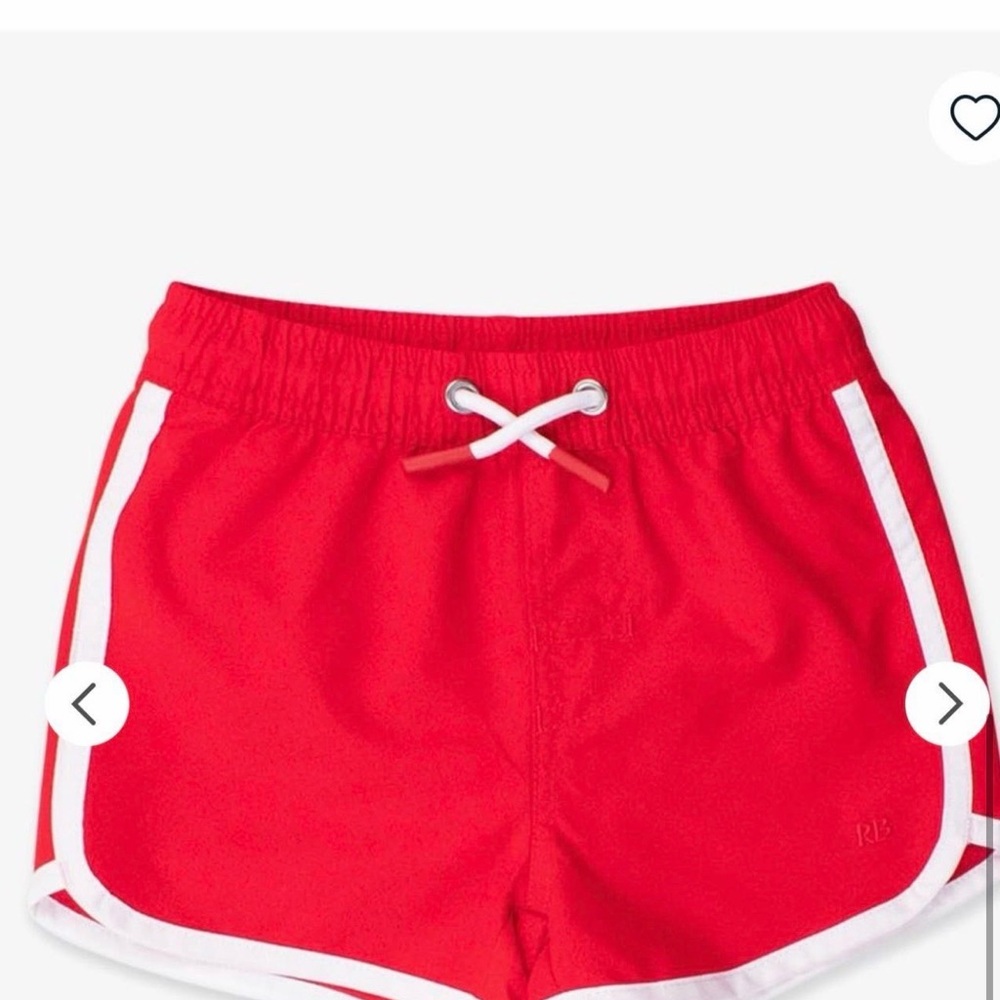 Red Swim Shorts with White Trim dolphin hem